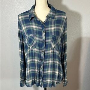 Maurices Navy and Green Plaid Button-Down Shirt